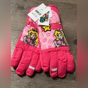 Super Mario Girls' Princess Peach Ski Gloves New
